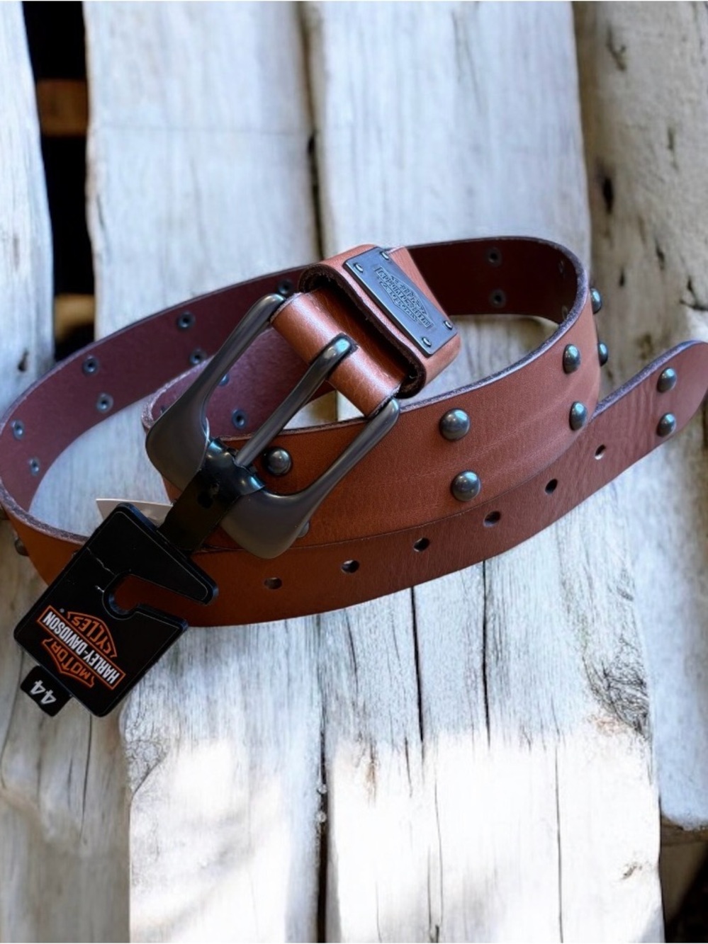 Harley-Davidson Men’s Size 44 Brown Leather Studded Belt